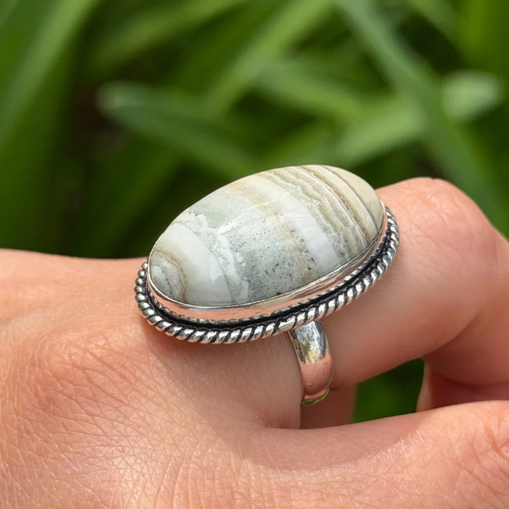 SIZE 8 925 silver plated imperial jasper ring 0522‎